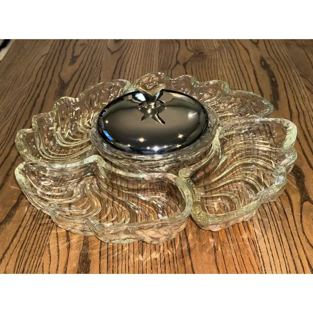6pc 1950's Kromex Lazy Susan 4 Swirl Dishes w/Covered Center Bowl